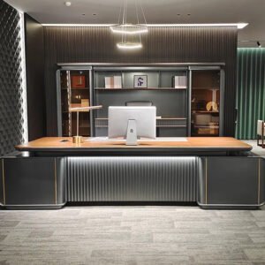 Modern High-End Luxury Wooden Panel Desk Chair Set Modular Office Furniture Extendable Lighting for Boss General Manager
