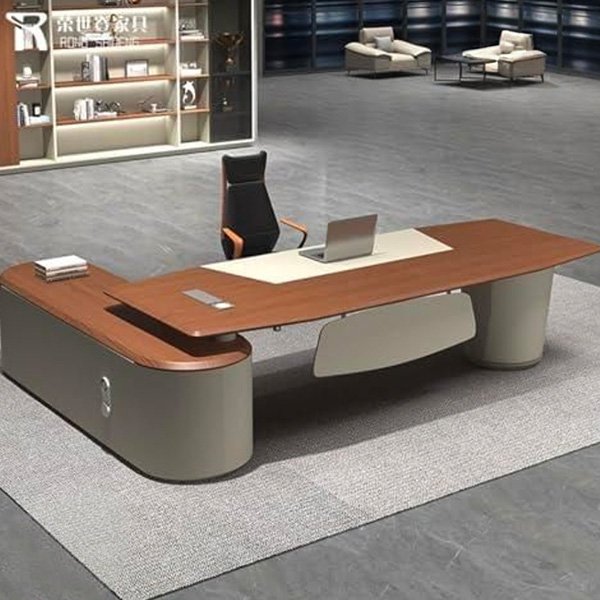 OUDINI Wooden Office Desk Rectangular L Shaped Desk Mid Century Modern Writing Study Desk for Home Office