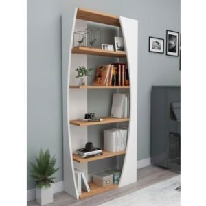 fultru 5 tier white wooden bookcase